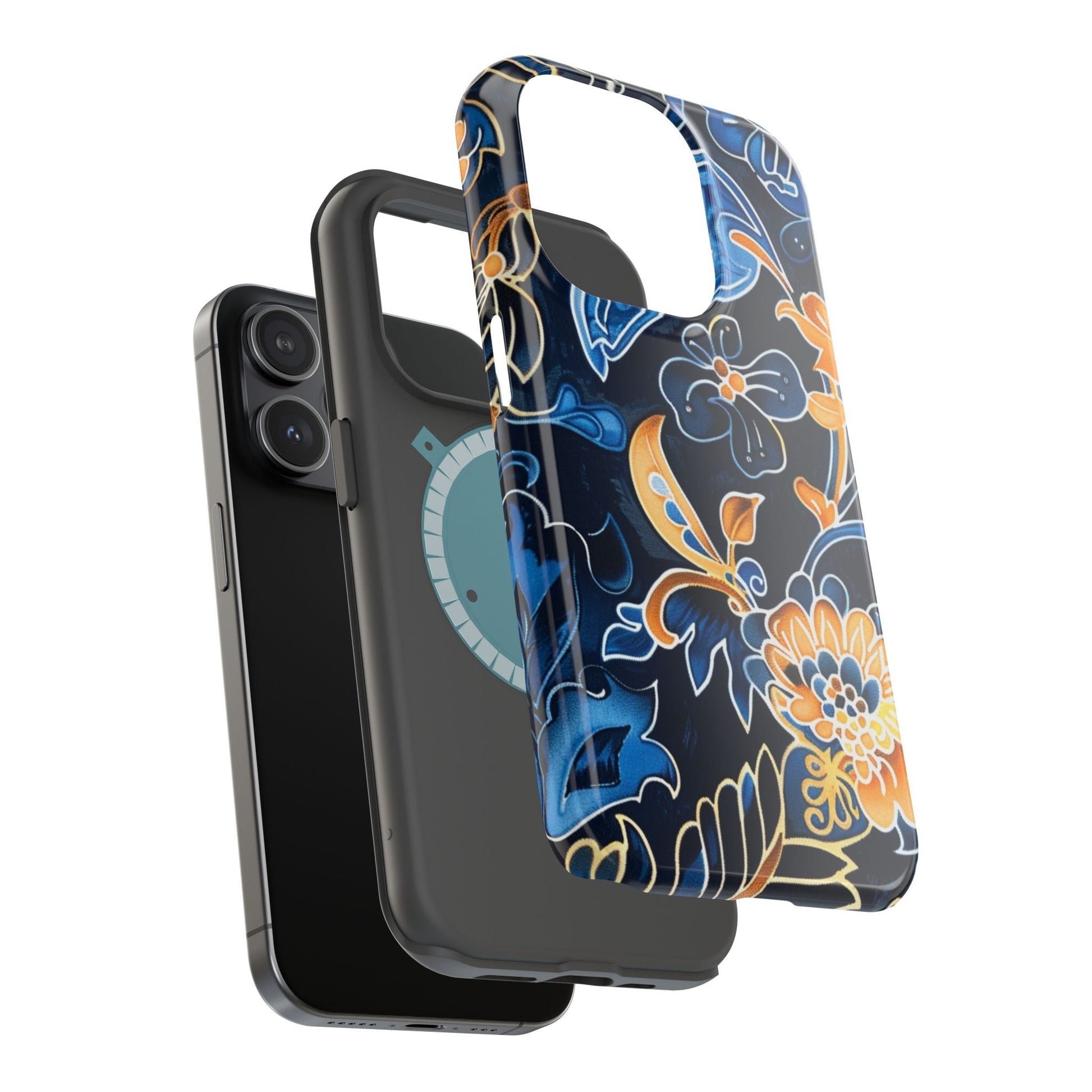 Floral Indigo Pattern Magnetic Impact Phone Case - DIGITAL X