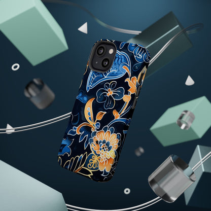 Floral Indigo Pattern Magnetic Impact Phone Case - DIGITAL X