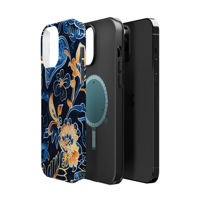 Floral Indigo Pattern Magnetic Impact Phone Case - DIGITAL X