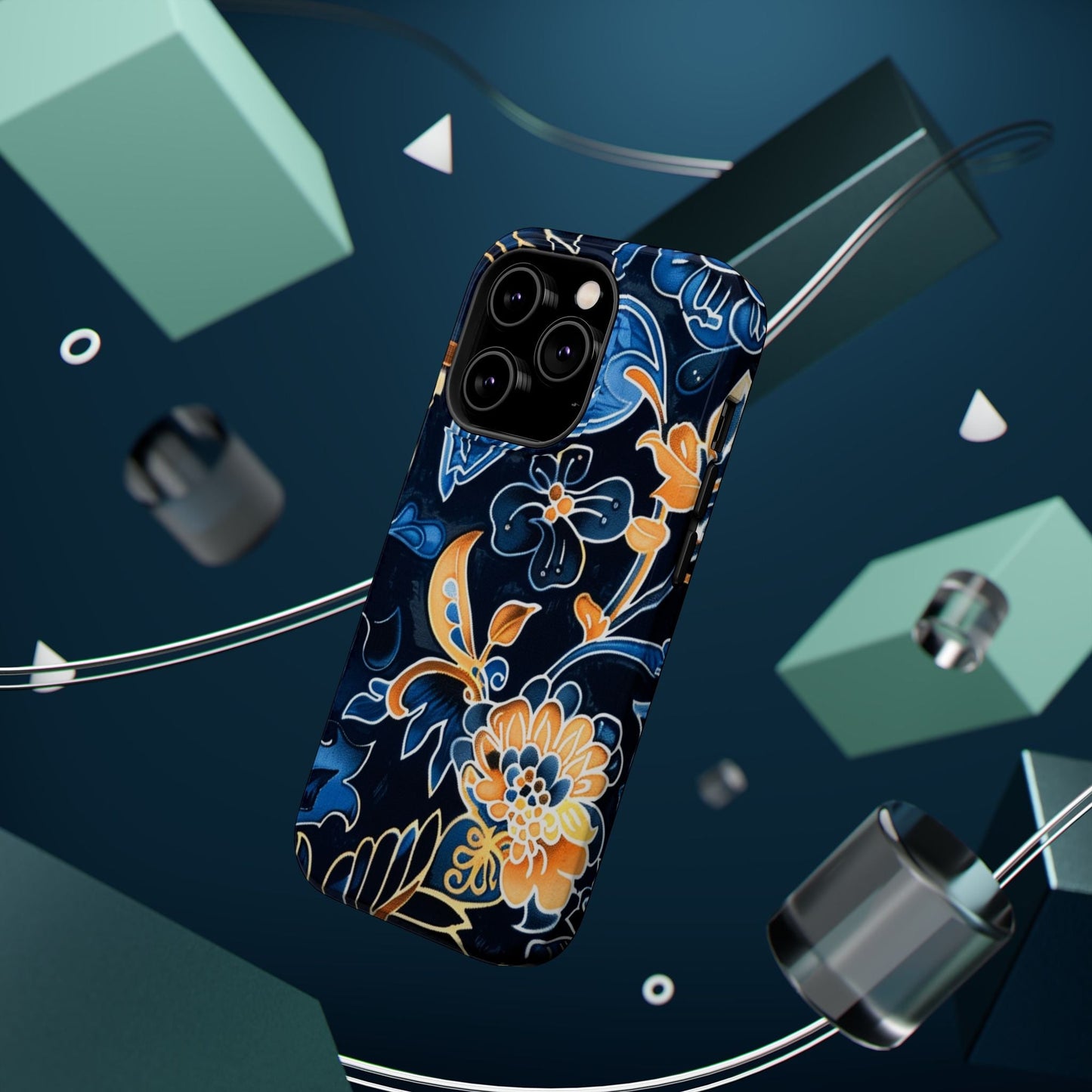 Floral Indigo Pattern Magnetic Impact Phone Case - DIGITAL X