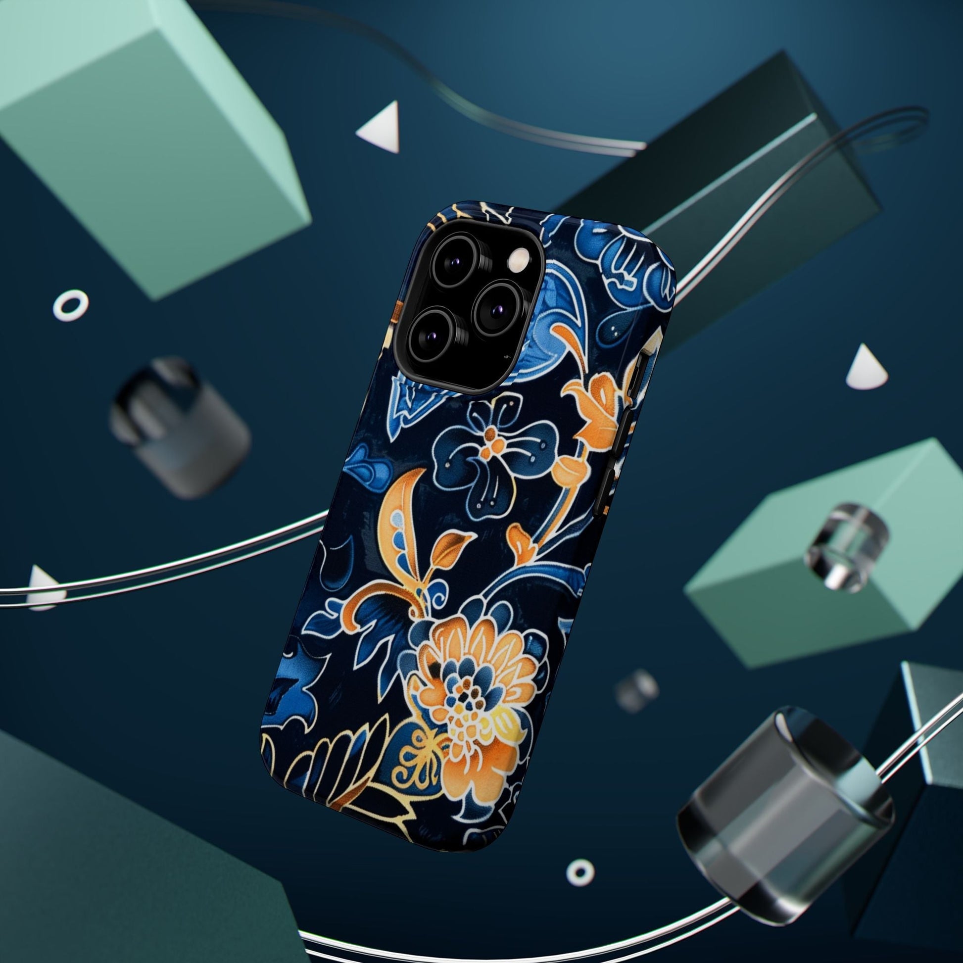 Floral Indigo Pattern Magnetic Impact Phone Case - DIGITAL X