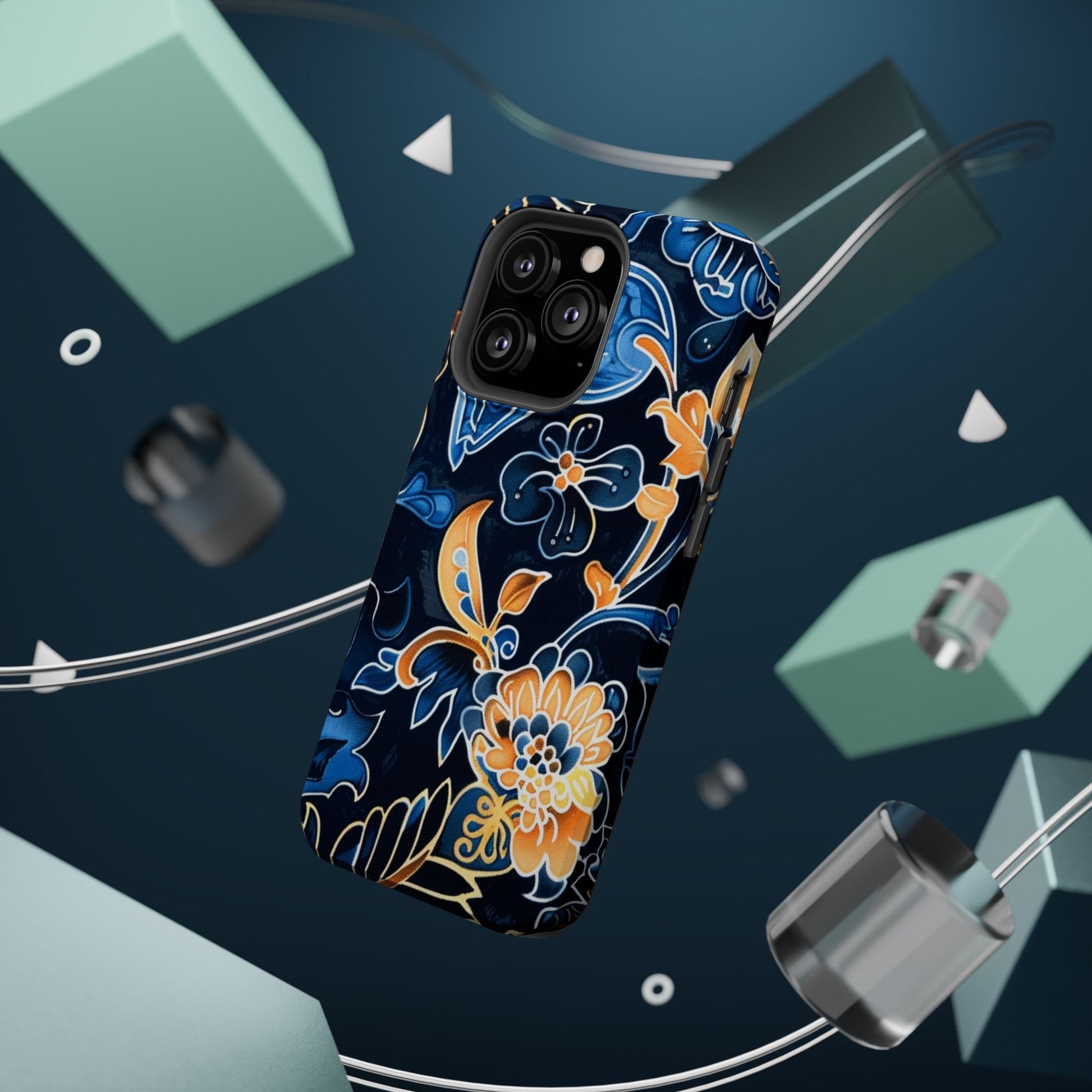 Floral Indigo Pattern Magnetic Impact Phone Case - DIGITAL X