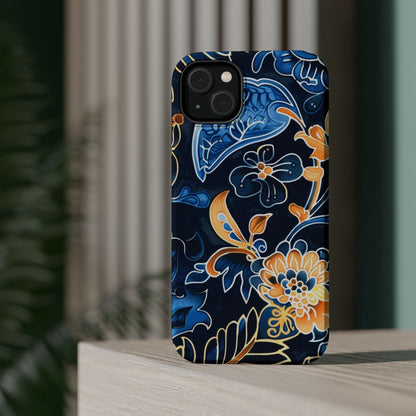 Floral Indigo Pattern Magnetic Impact Phone Case - DIGITAL X