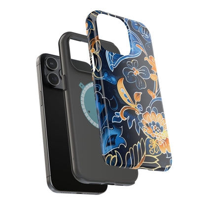 Floral Indigo Pattern Magnetic Impact Phone Case - DIGITAL X