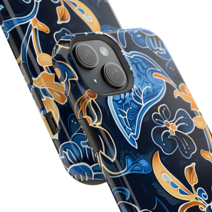 Floral Indigo Pattern Magnetic Impact Phone Case - DIGITAL X