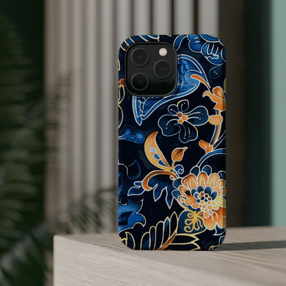 Floral Indigo Pattern Magnetic Impact Phone Case - DIGITAL X