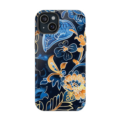 Floral Indigo Pattern Magnetic Impact Phone Case - DIGITAL X