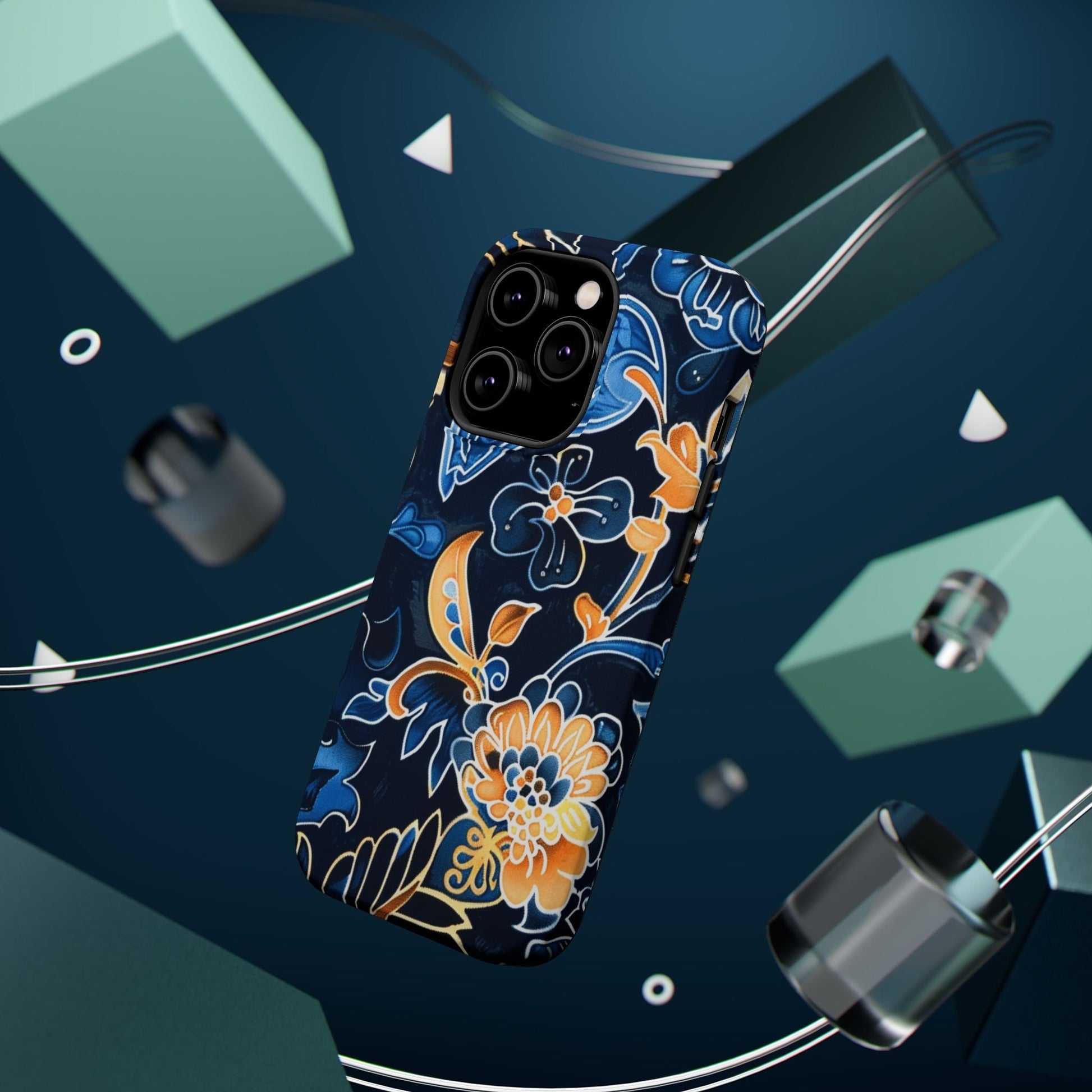 Floral Indigo Pattern Magnetic Impact Phone Case - DIGITAL X