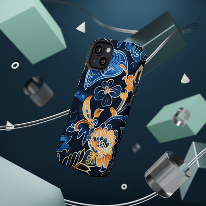 Floral Indigo Pattern Magnetic Impact Phone Case - DIGITAL X