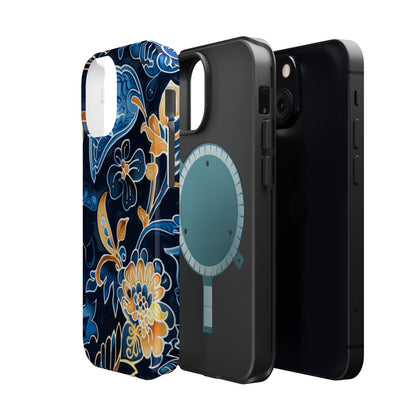 Floral Indigo Pattern Magnetic Impact Phone Case - DIGITAL X