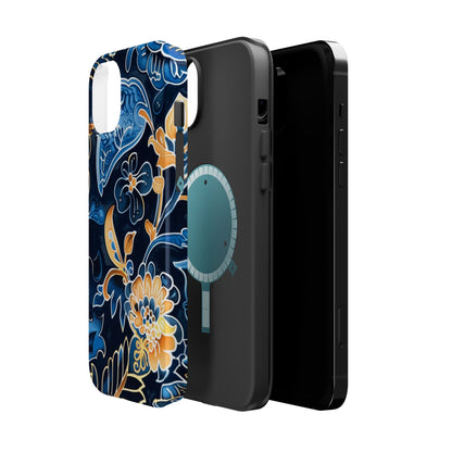 Floral Indigo Pattern Magnetic Impact Phone Case - DIGITAL X