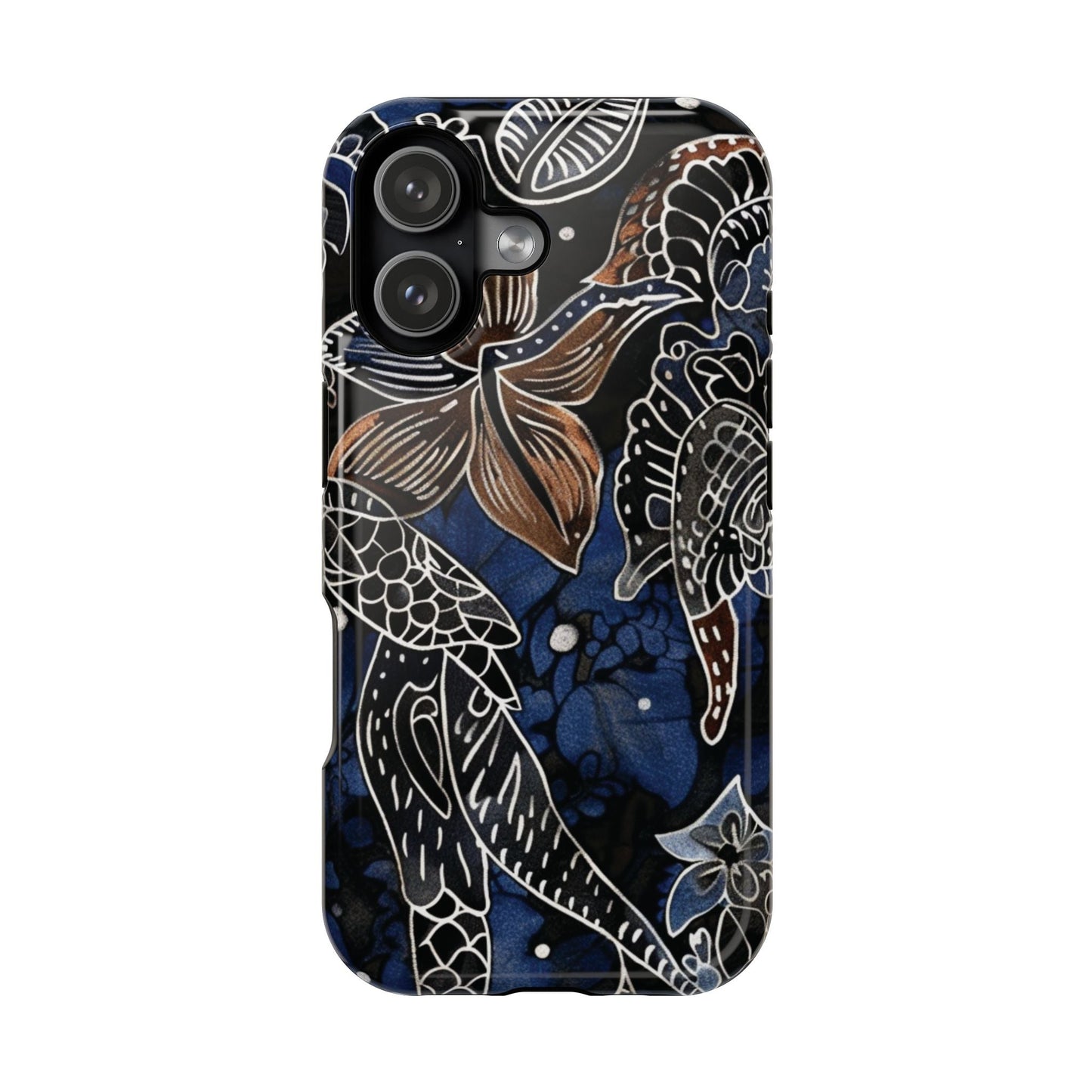 Floral Koi Phone Case — Magnetic Impact - Resistant, Navy Tattoo - Style Design - DIGITAL X