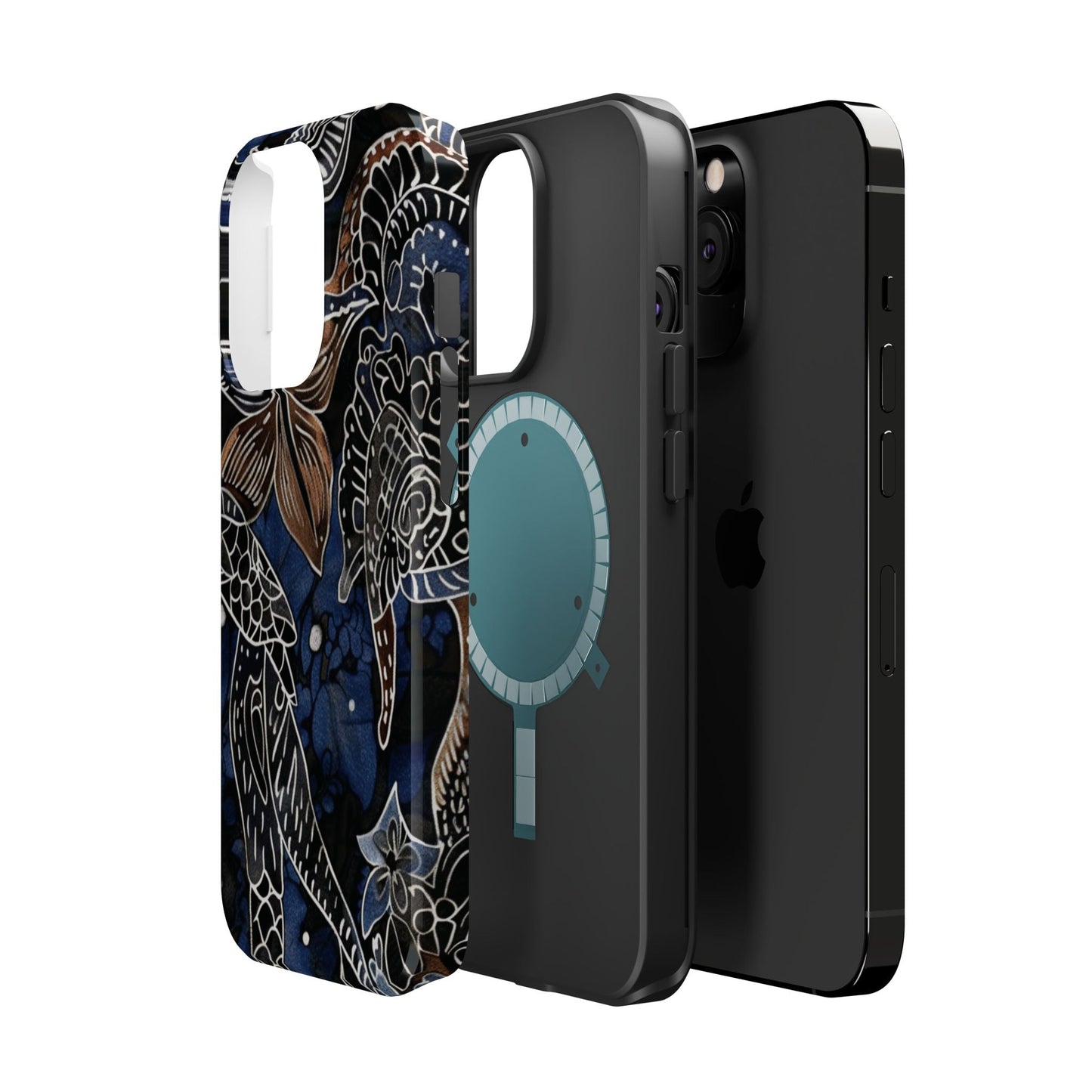 Floral Koi Phone Case — Magnetic Impact - Resistant, Navy Tattoo - Style Design - DIGITAL X