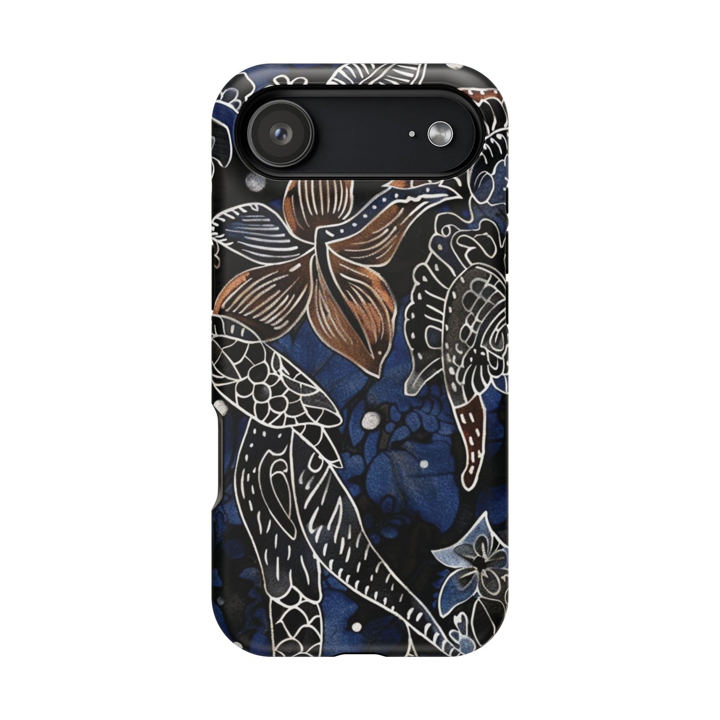 Floral Koi Phone Case — Magnetic Impact - Resistant, Navy Tattoo - Style Design - DIGITAL X