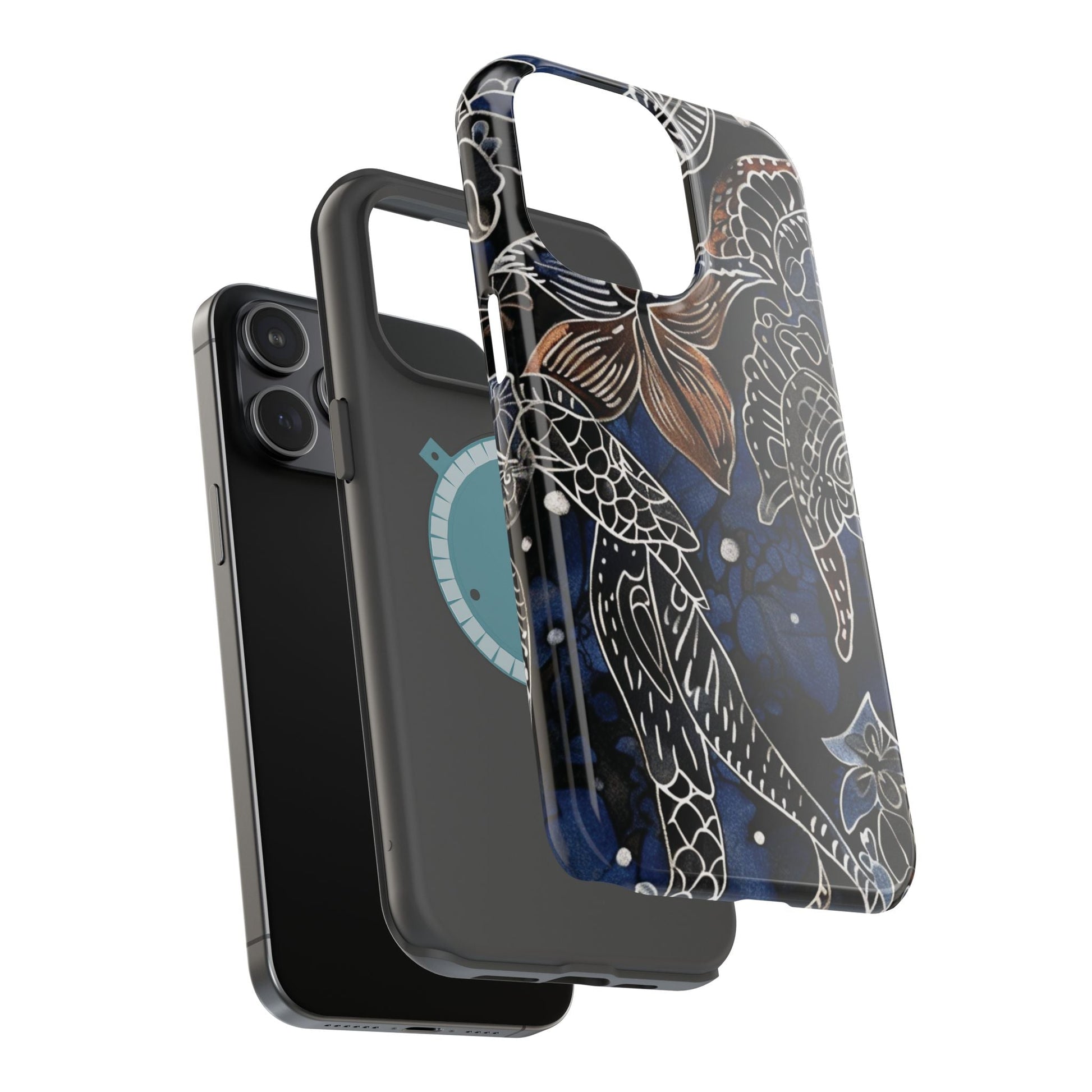 Floral Koi Phone Case — Magnetic Impact - Resistant, Navy Tattoo - Style Design - DIGITAL X