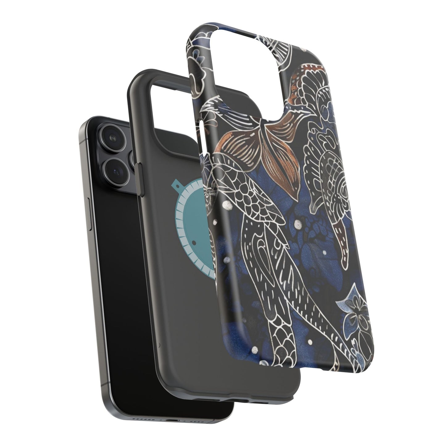 Floral Koi Phone Case — Magnetic Impact - Resistant, Navy Tattoo - Style Design - DIGITAL X