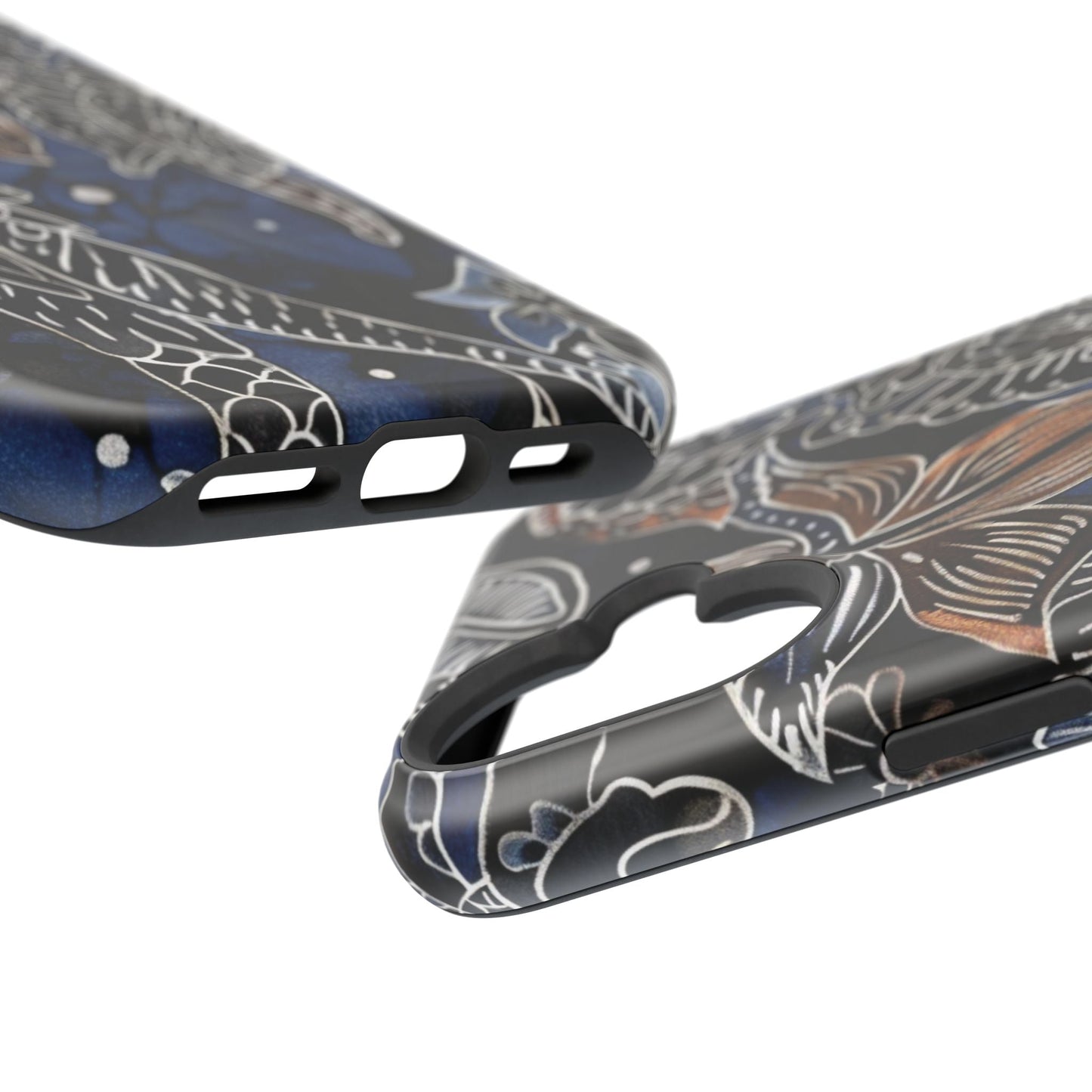 Floral Koi Phone Case — Magnetic Impact - Resistant, Navy Tattoo - Style Design - DIGITAL X