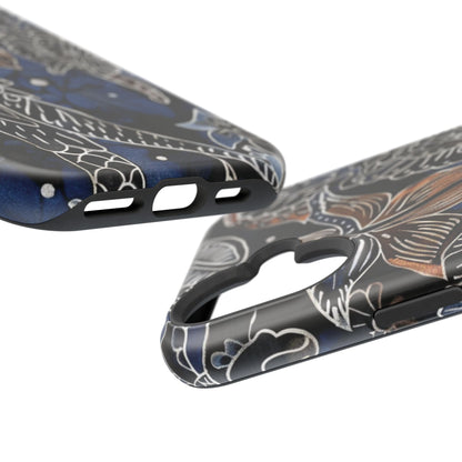 Floral Koi Phone Case — Magnetic Impact - Resistant, Navy Tattoo - Style Design - DIGITAL X