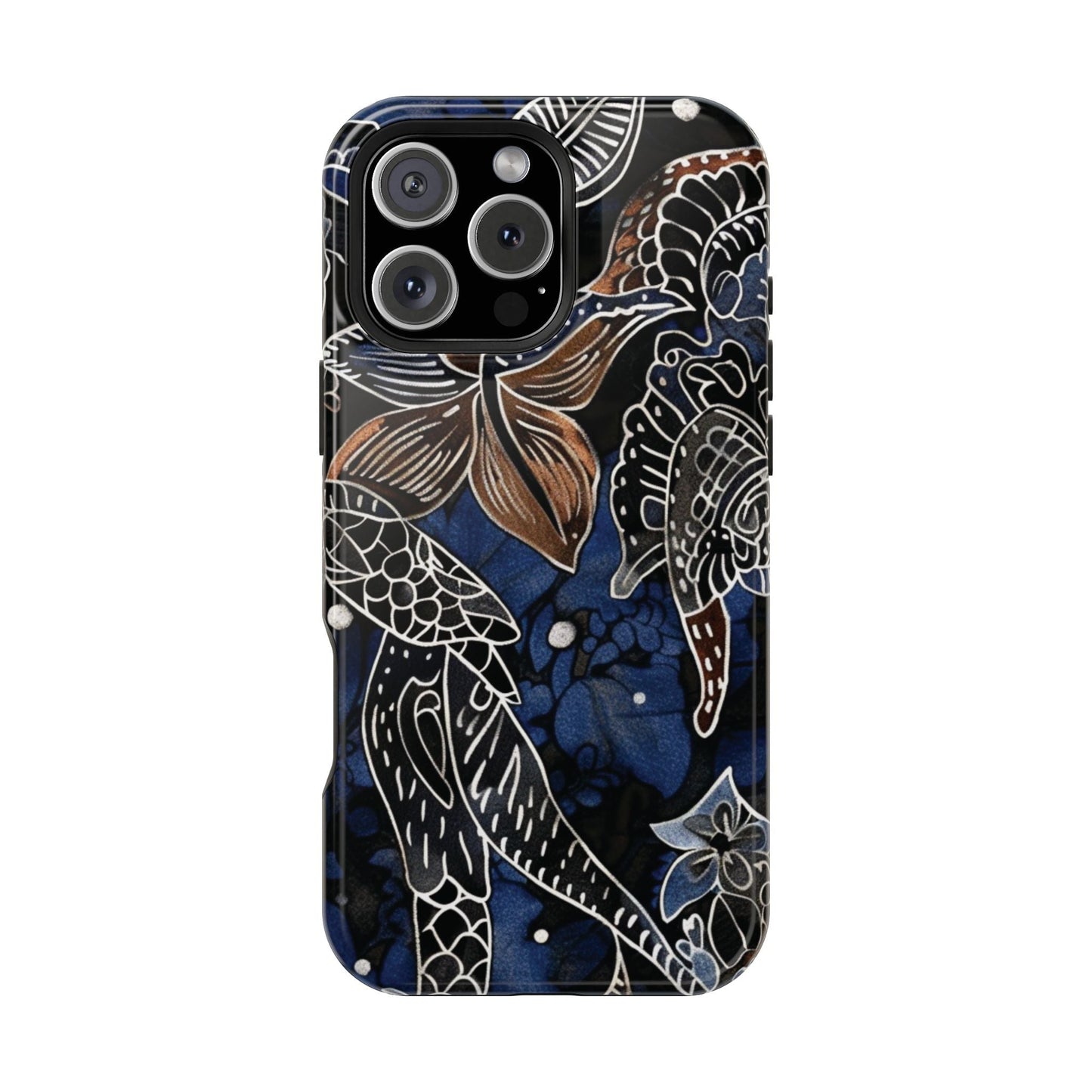Floral Koi Phone Case — Magnetic Impact - Resistant, Navy Tattoo - Style Design - DIGITAL X