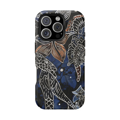 Floral Koi Phone Case — Magnetic Impact - Resistant, Navy Tattoo - Style Design - DIGITAL X
