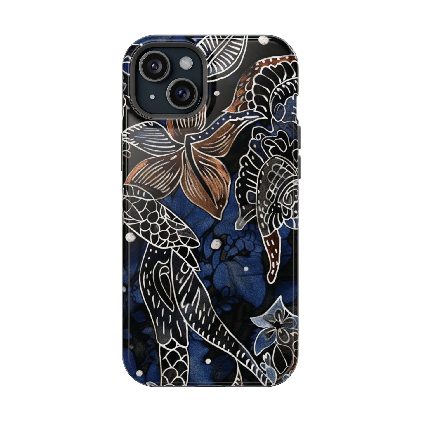 Floral Koi Phone Case — Magnetic Impact - Resistant, Navy Tattoo - Style Design - DIGITAL X