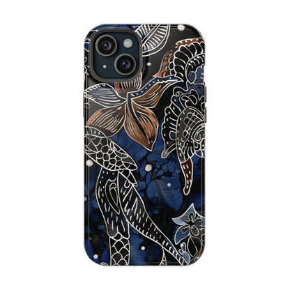 Floral Koi Phone Case — Magnetic Impact - Resistant, Navy Tattoo - Style Design - DIGITAL X