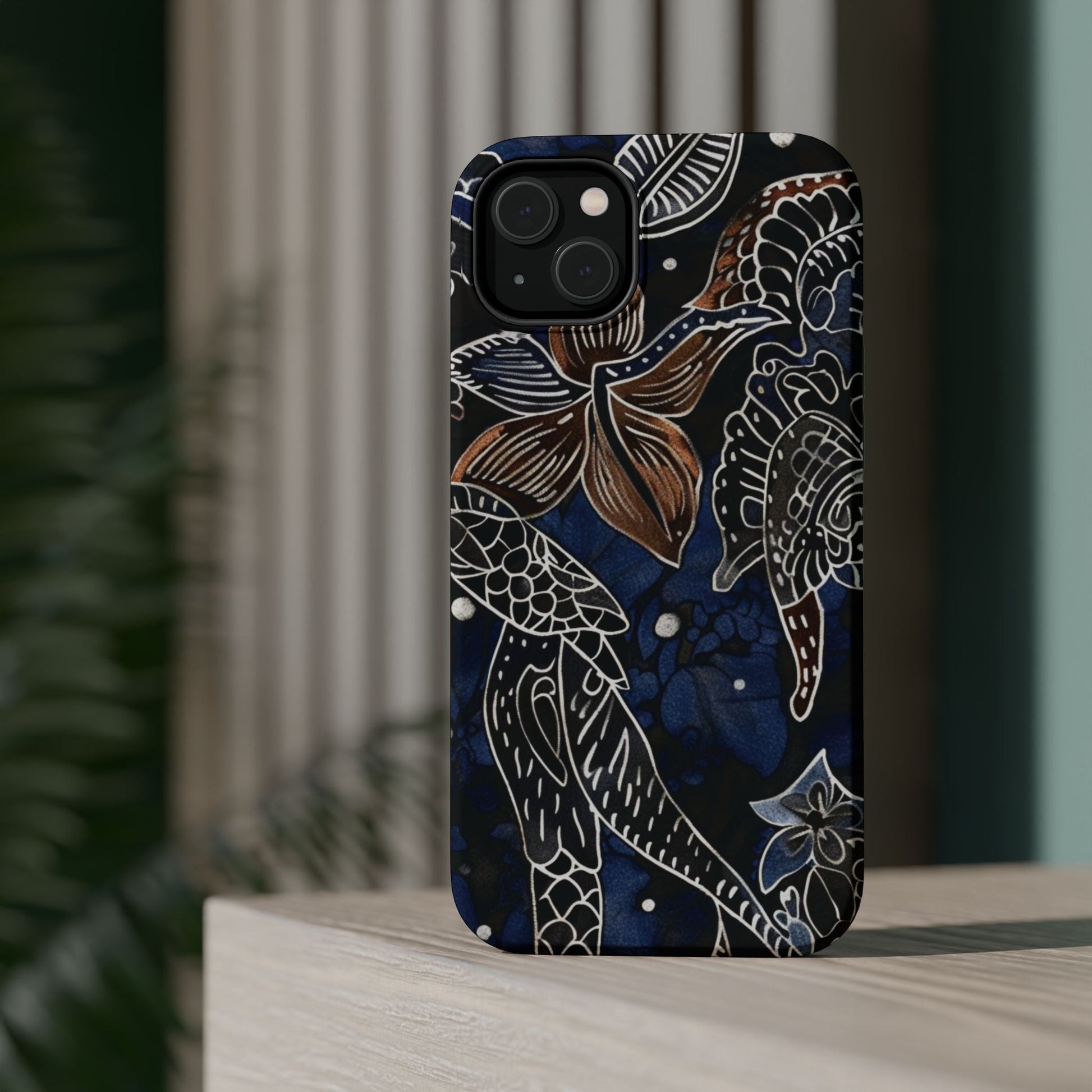 Floral Koi Phone Case — Magnetic Impact - Resistant, Navy Tattoo - Style Design - DIGITAL X