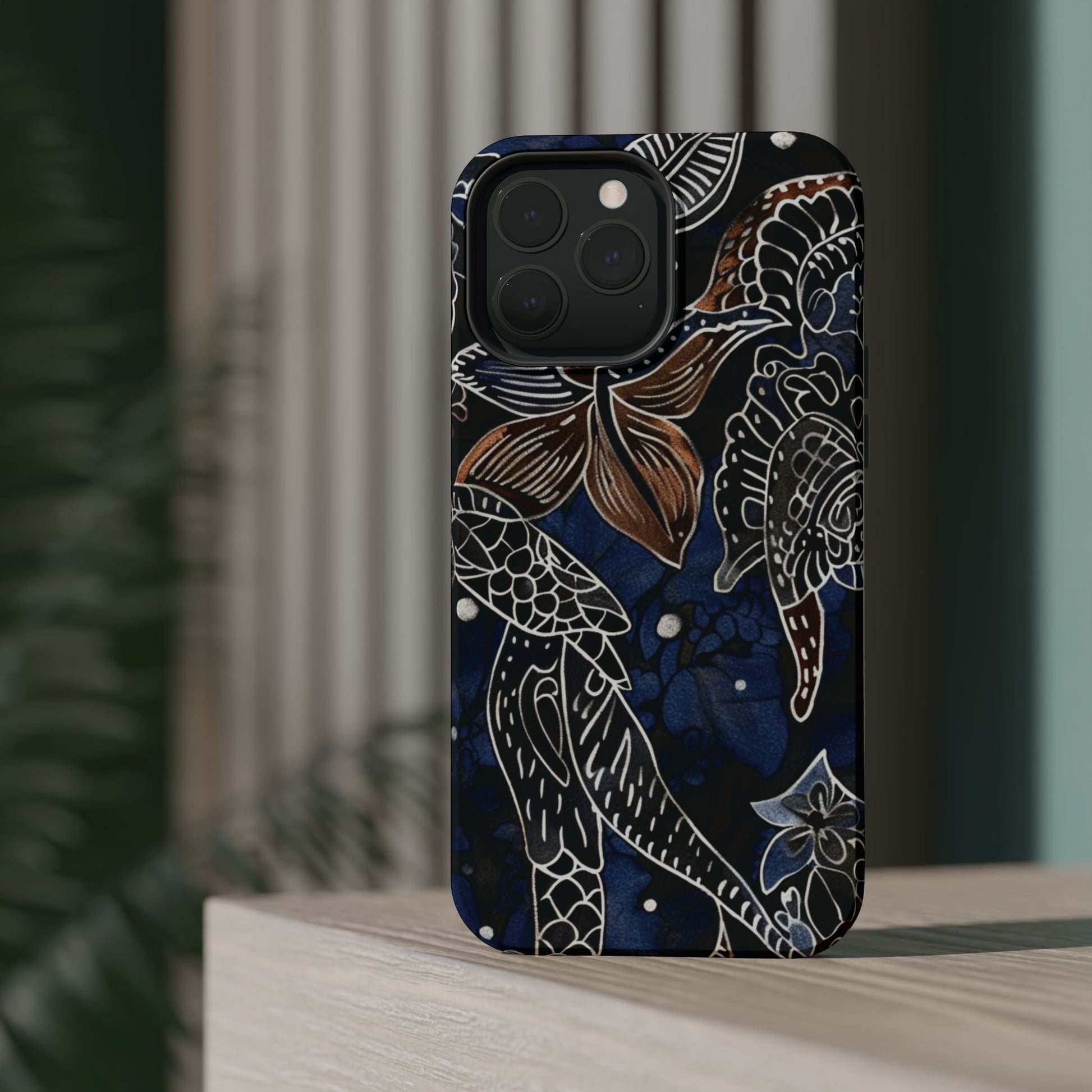 Floral Koi Phone Case — Magnetic Impact - Resistant, Navy Tattoo - Style Design - DIGITAL X