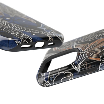 Floral Koi Phone Case — Magnetic Impact - Resistant, Navy Tattoo - Style Design - DIGITAL X
