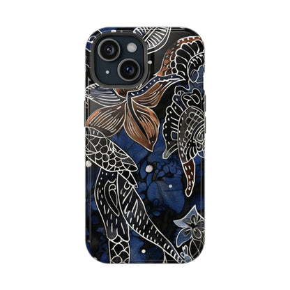 Floral Koi Phone Case — Magnetic Impact - Resistant, Navy Tattoo - Style Design - DIGITAL X