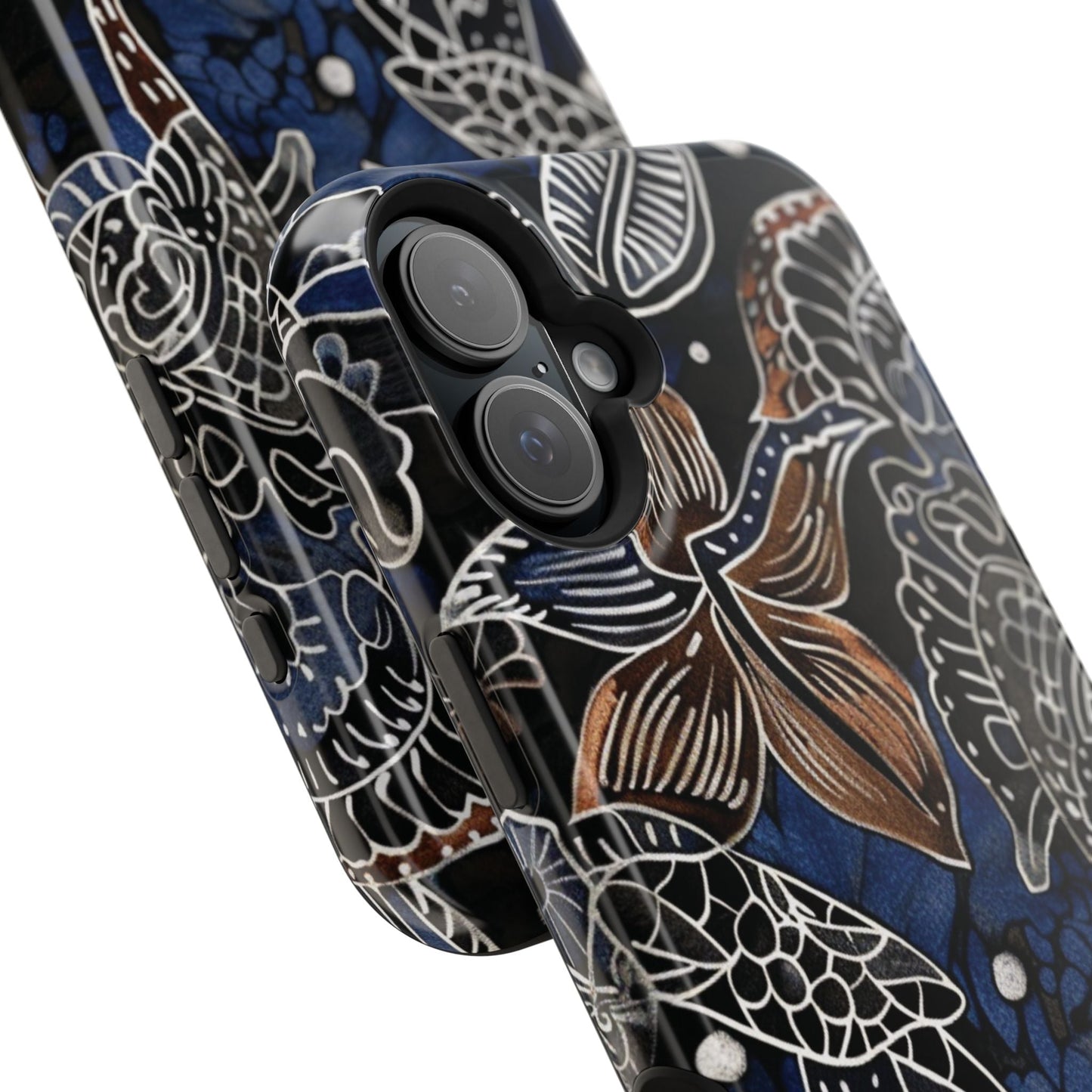 Floral Koi Phone Case — Magnetic Impact - Resistant, Navy Tattoo - Style Design - DIGITAL X