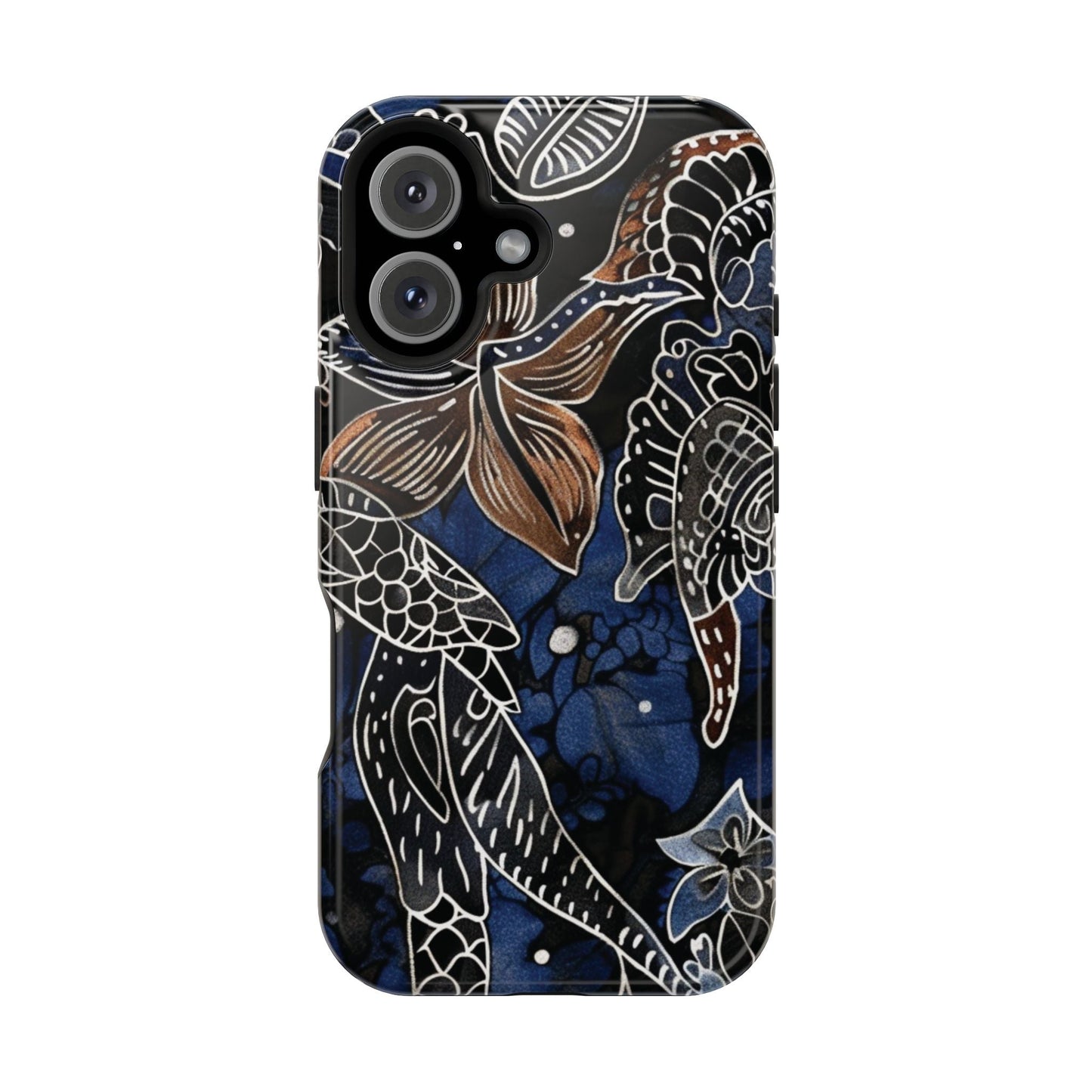 Floral Koi Phone Case — Magnetic Impact - Resistant, Navy Tattoo - Style Design - DIGITAL X