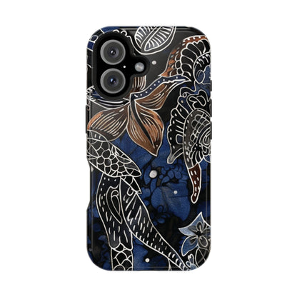 Floral Koi Phone Case — Magnetic Impact - Resistant, Navy Tattoo - Style Design - DIGITAL X