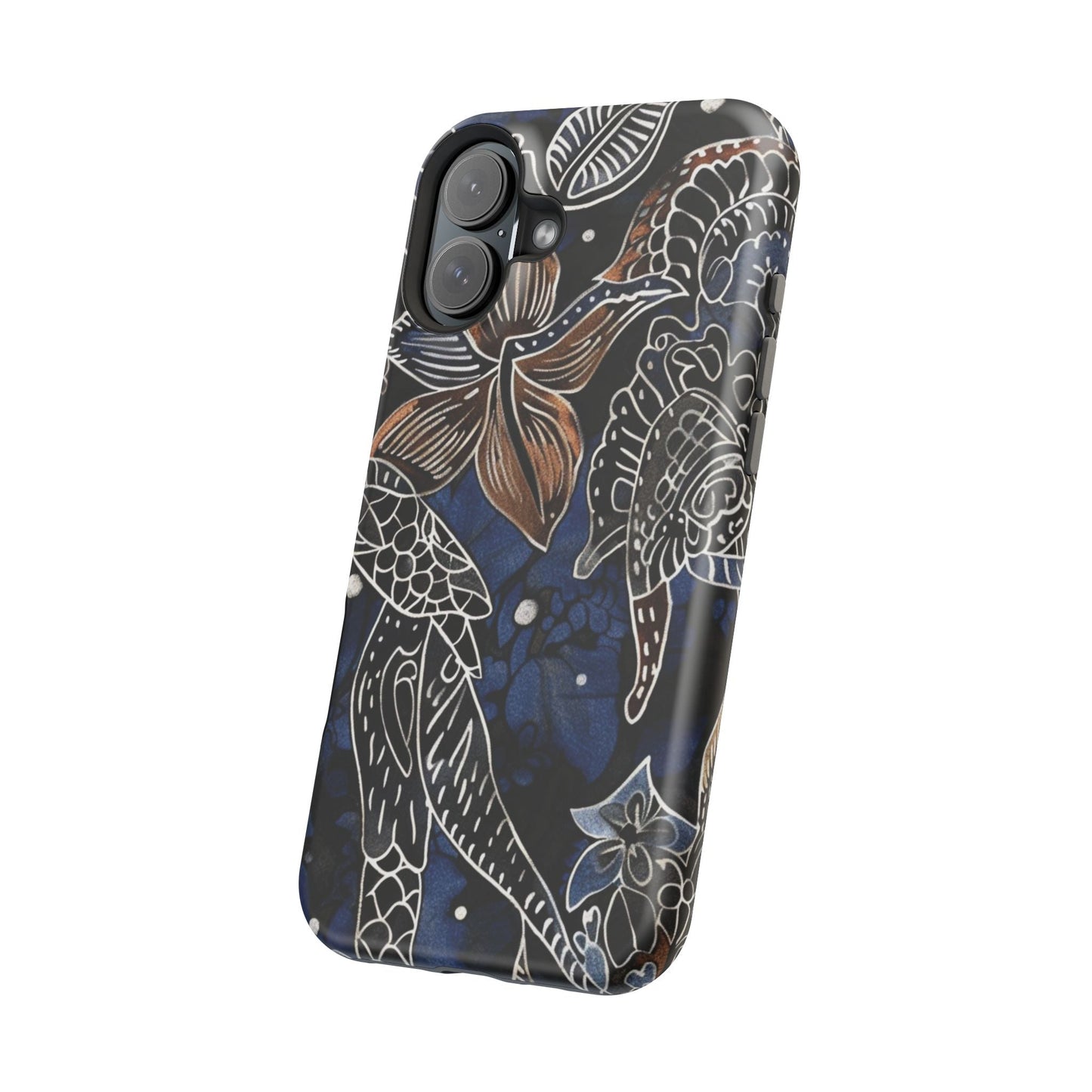 Floral Koi Phone Case — Magnetic Impact - Resistant, Navy Tattoo - Style Design - DIGITAL X