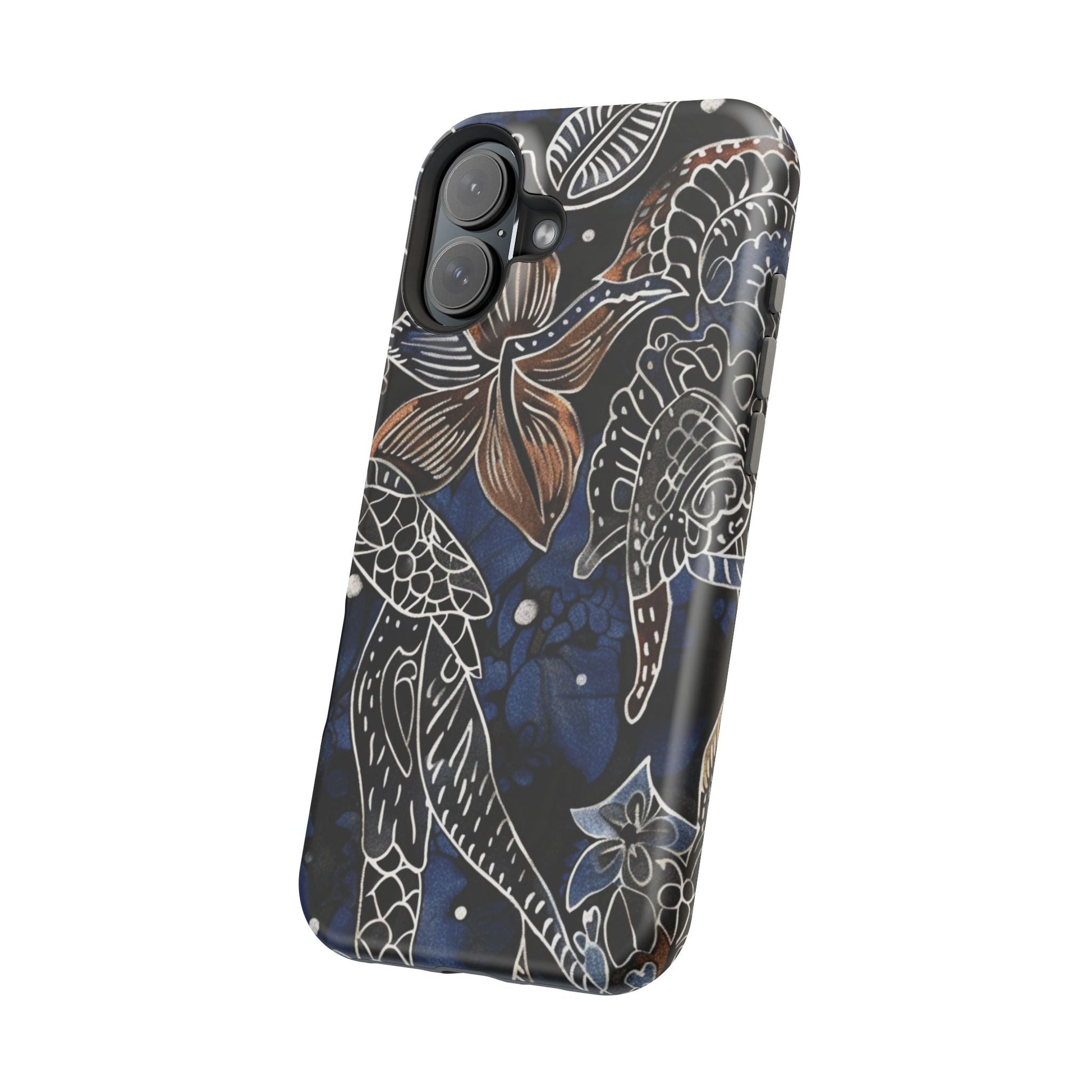 Floral Koi Phone Case — Magnetic Impact - Resistant, Navy Tattoo - Style Design - DIGITAL X