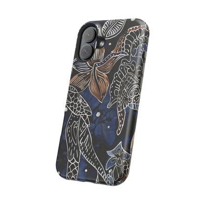 Floral Koi Phone Case — Magnetic Impact - Resistant, Navy Tattoo - Style Design - DIGITAL X