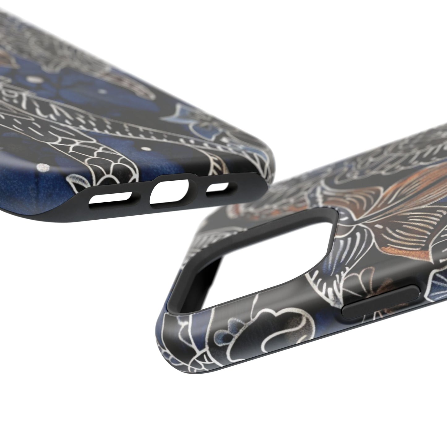 Floral Koi Phone Case — Magnetic Impact - Resistant, Navy Tattoo - Style Design - DIGITAL X