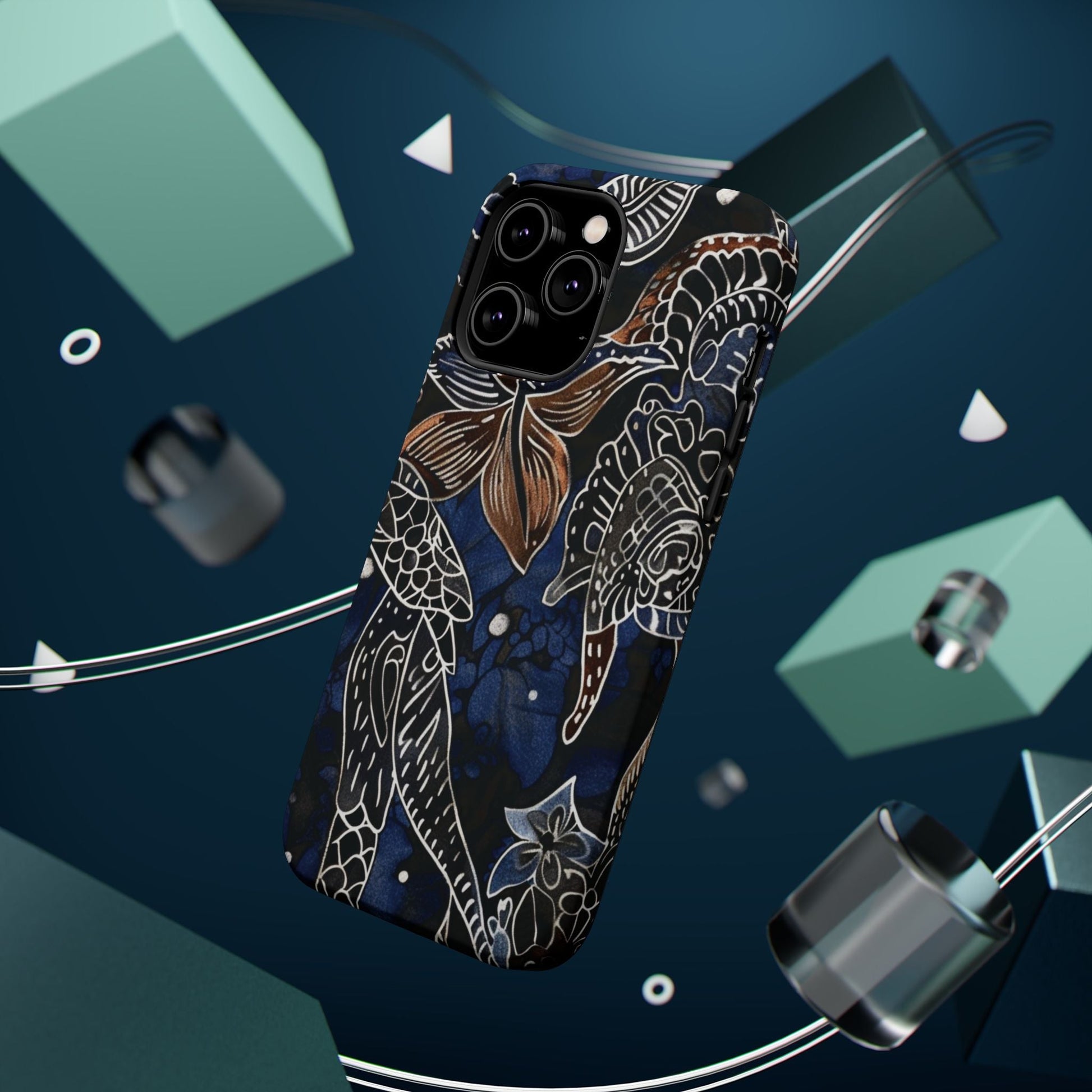 Floral Koi Phone Case — Magnetic Impact - Resistant, Navy Tattoo - Style Design - DIGITAL X