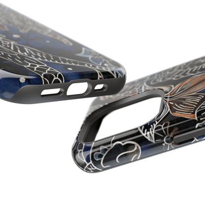 Floral Koi Phone Case — Magnetic Impact - Resistant, Navy Tattoo - Style Design - DIGITAL X