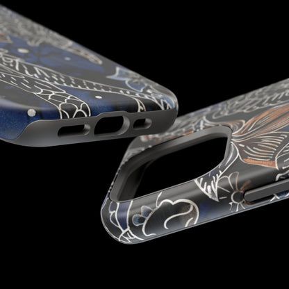 Floral Koi Phone Case — Magnetic Impact - Resistant, Navy Tattoo - Style Design - DIGITAL X