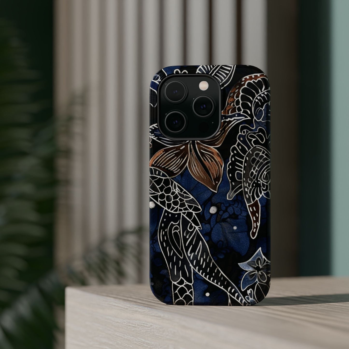 Floral Koi Phone Case — Magnetic Impact - Resistant, Navy Tattoo - Style Design - DIGITAL X