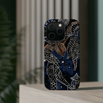Floral Koi Phone Case — Magnetic Impact - Resistant, Navy Tattoo - Style Design - DIGITAL X