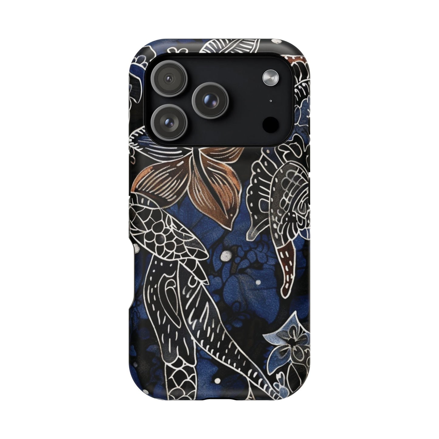 Floral Koi Phone Case — Magnetic Impact - Resistant, Navy Tattoo - Style Design - DIGITAL X