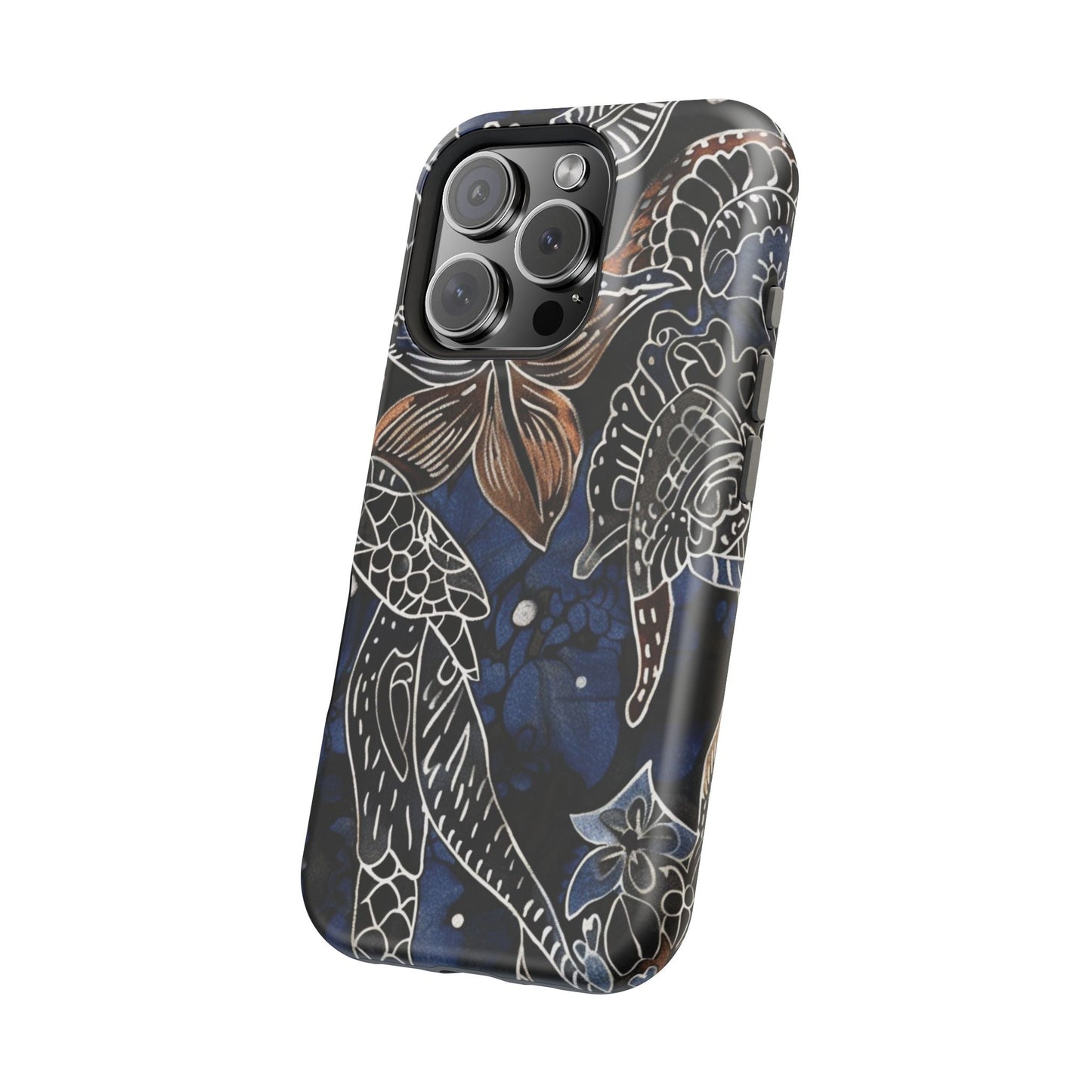 Floral Koi Phone Case — Magnetic Impact - Resistant, Navy Tattoo - Style Design - DIGITAL X