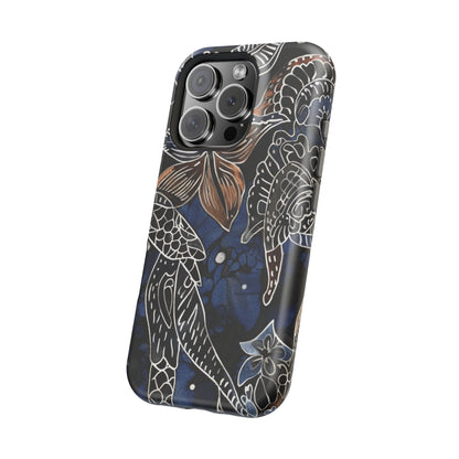 Floral Koi Phone Case — Magnetic Impact - Resistant, Navy Tattoo - Style Design - DIGITAL X