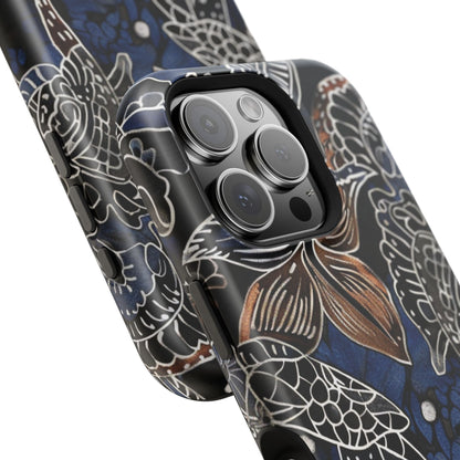 Floral Koi Phone Case — Magnetic Impact - Resistant, Navy Tattoo - Style Design - DIGITAL X