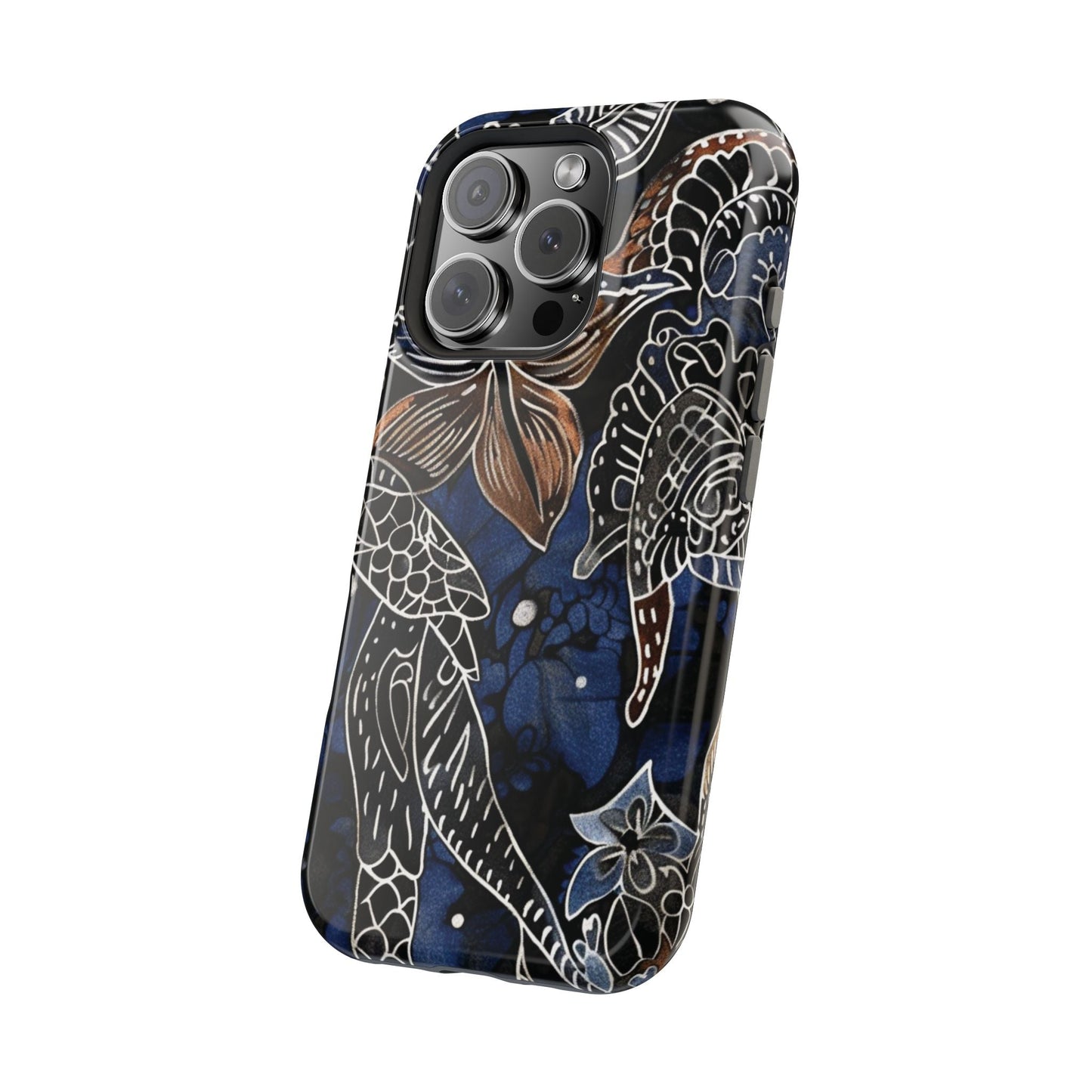 Floral Koi Phone Case — Magnetic Impact - Resistant, Navy Tattoo - Style Design - DIGITAL X