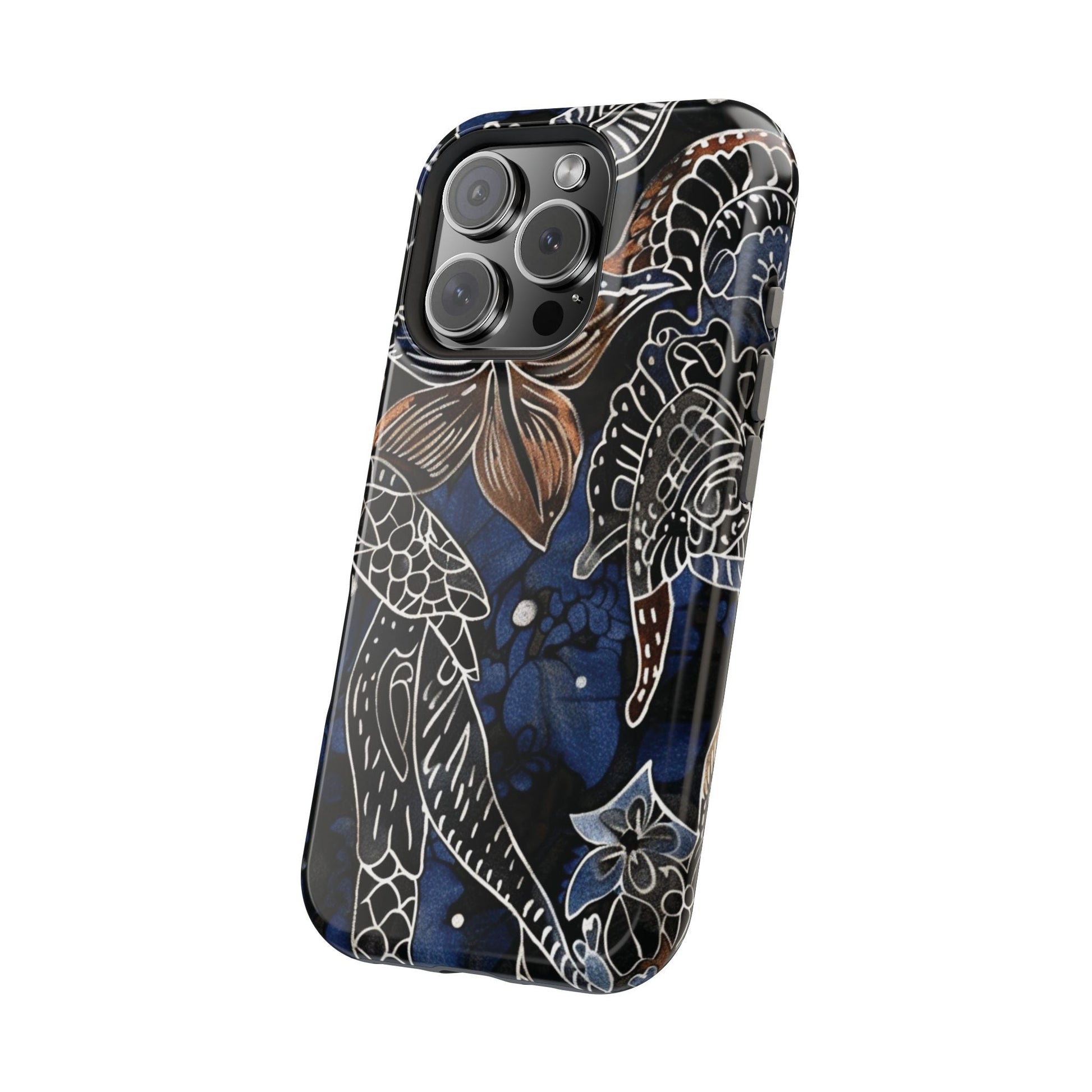 Floral Koi Phone Case — Magnetic Impact - Resistant, Navy Tattoo - Style Design - DIGITAL X