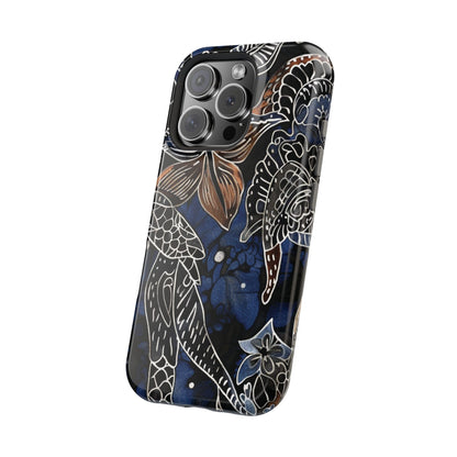 Floral Koi Phone Case — Magnetic Impact - Resistant, Navy Tattoo - Style Design - DIGITAL X