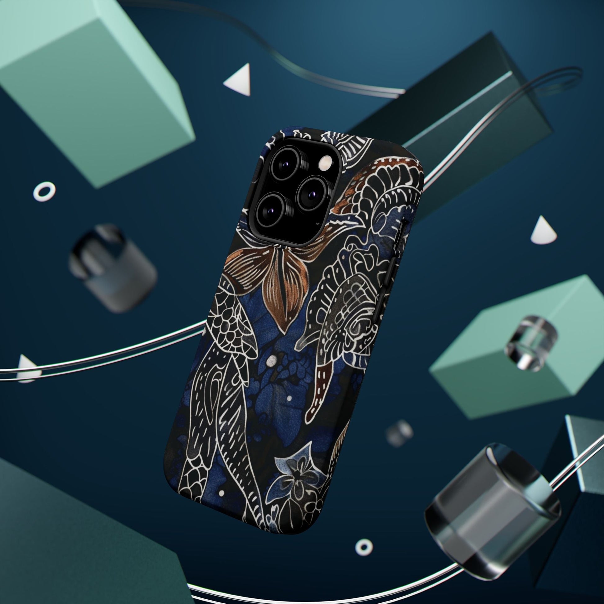 Floral Koi Phone Case — Magnetic Impact - Resistant, Navy Tattoo - Style Design - DIGITAL X